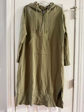 NWOT Half-Zip Hooded Sweatshirt Dress in Olive